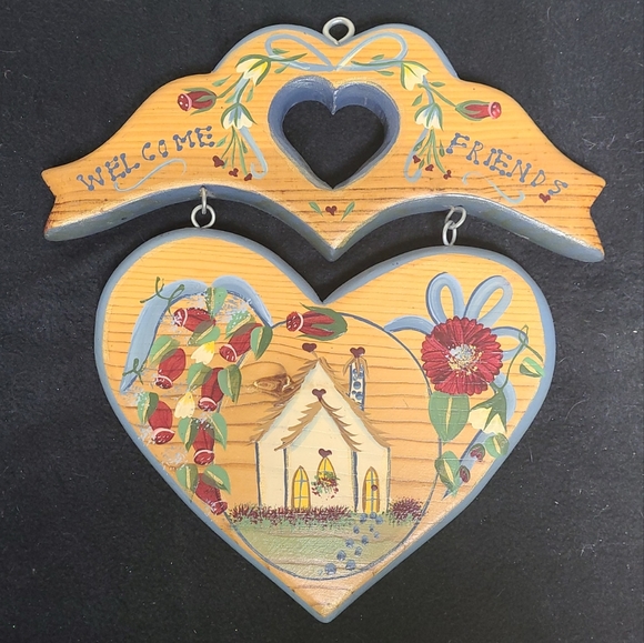 Vintage Cottagecore Welcome Friends Handpainted Folk Art Sign Made in Mexico - Picture 1 of 6